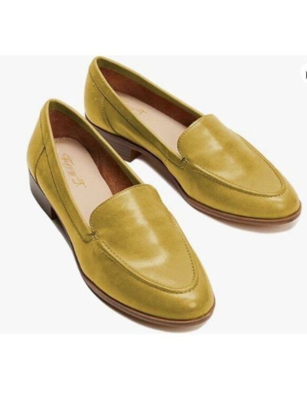 FOWT Women's Wide Width Loafer Shoes , High Block Stripped Heel Flats Yellow